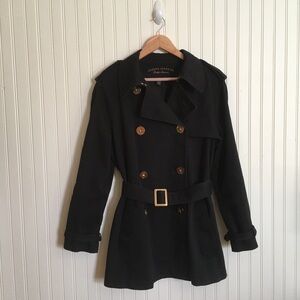Lauren Jeans Co. Ralph Lauren black denim belted trench coat size large GUC